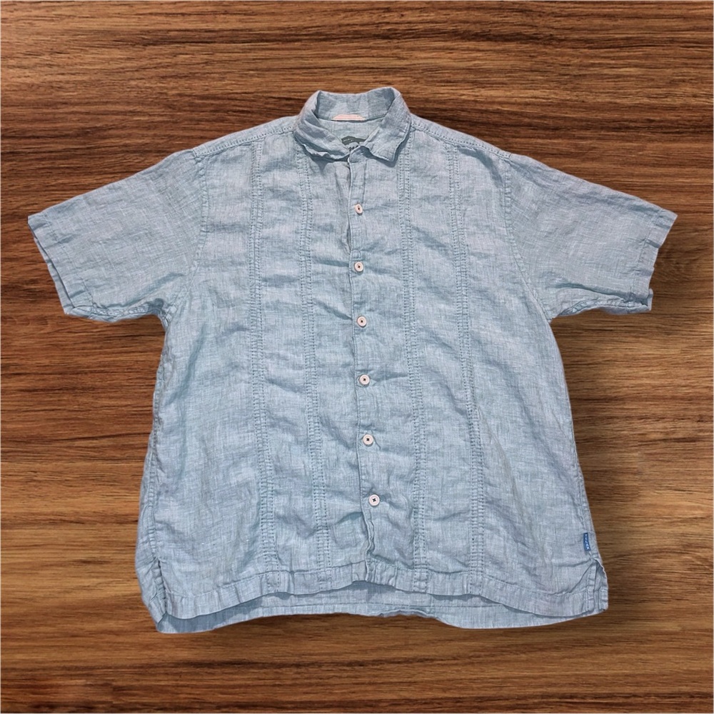 Tommy Bahama Relax Blue Linen Short Sleeve Casual Button Front‎ Shirt Mens XL/TG